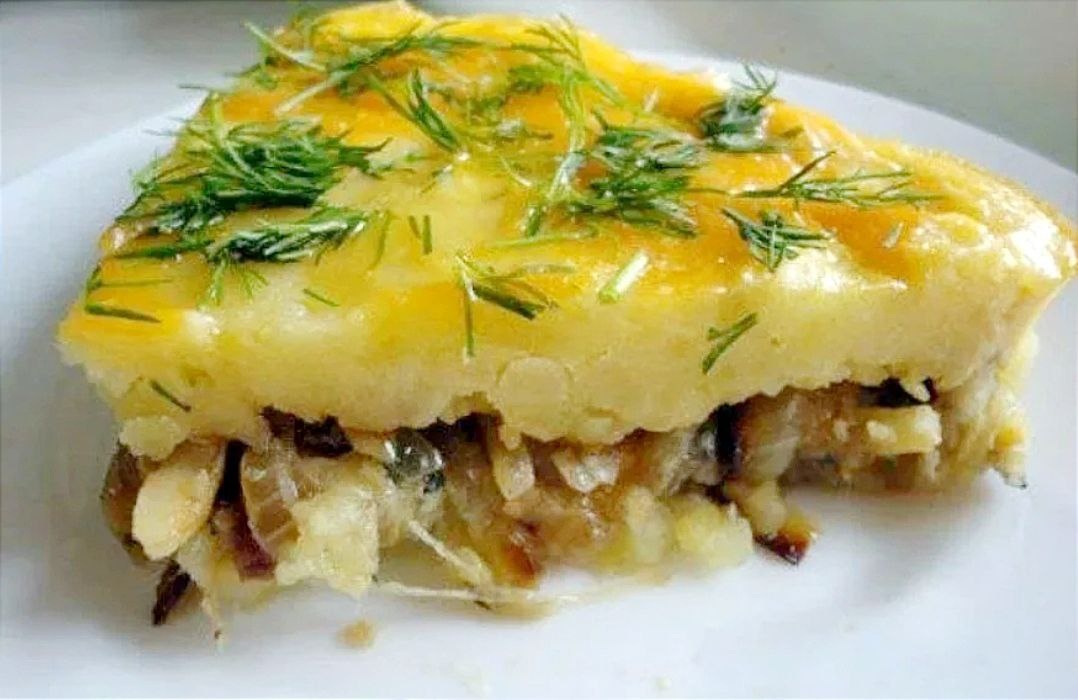 Необычная постная запеканка с рыбой и грибами