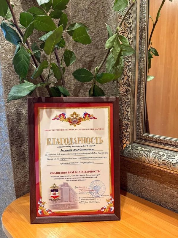 Журналист МЭТРа Алла Логинова получила благодарность Министерства внутренних дел Журналист МЭТРа Алла Логинова получила благодарность Министерства внутренних дел
