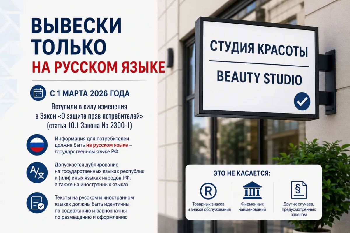 Вывески должны быть на русском языке: такие требования вступили в силу с 1 марта 2026 года