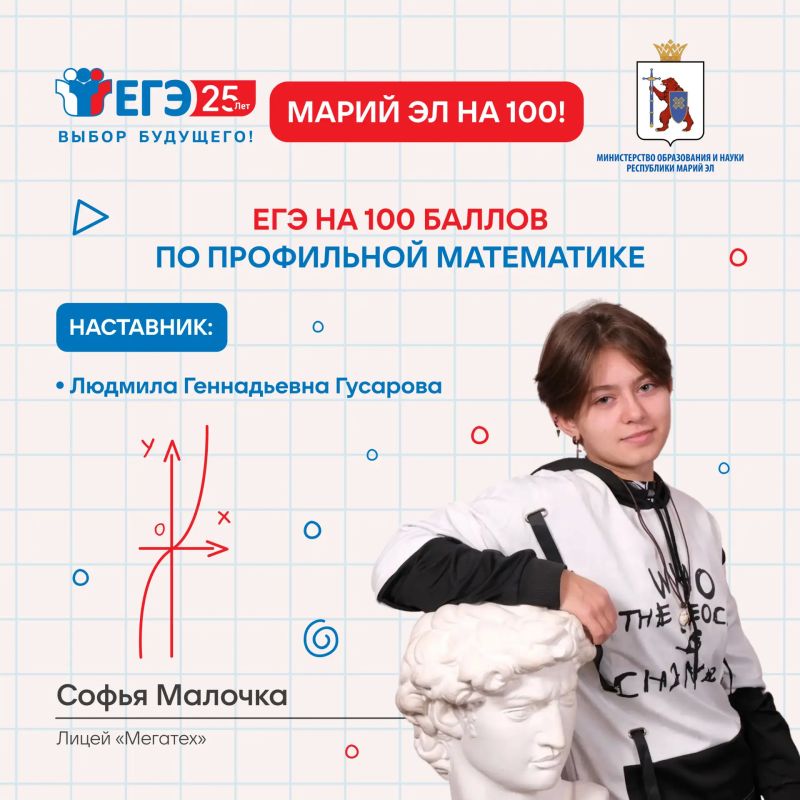 Марий Эл – на 100. Продолжаем делиться успехами выпускников республики на ЕГЭ в 2026 году Марий Эл – на 100. Продолжаем делиться успехами выпускников республики на ЕГЭ в 2026 году