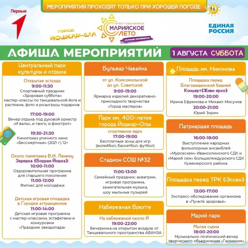 Концерты, игры и мастер-классы пройдут в Йошкар-Оле с 30 июля по 2 августа в рамках фестиваля «Марийское лето» Концерты, игры и мастер-классы пройдут в Йошкар-Оле с 30 июля по 2 августа в рамках фестиваля «Марийское лето»