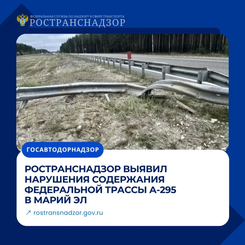 Ространснадзор выявил нарушения содержания федеральной трассы А-295 в Марий Эл