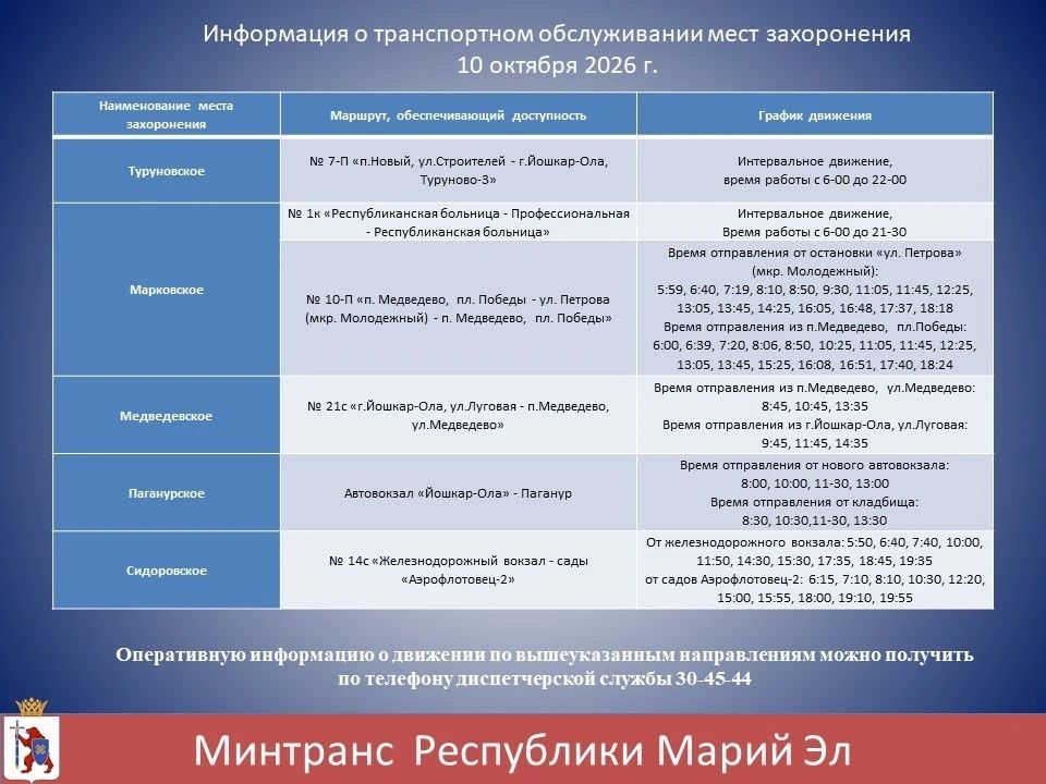До кладбищ Йошкар-Олы 10 октября запустят дополнительные автобусы