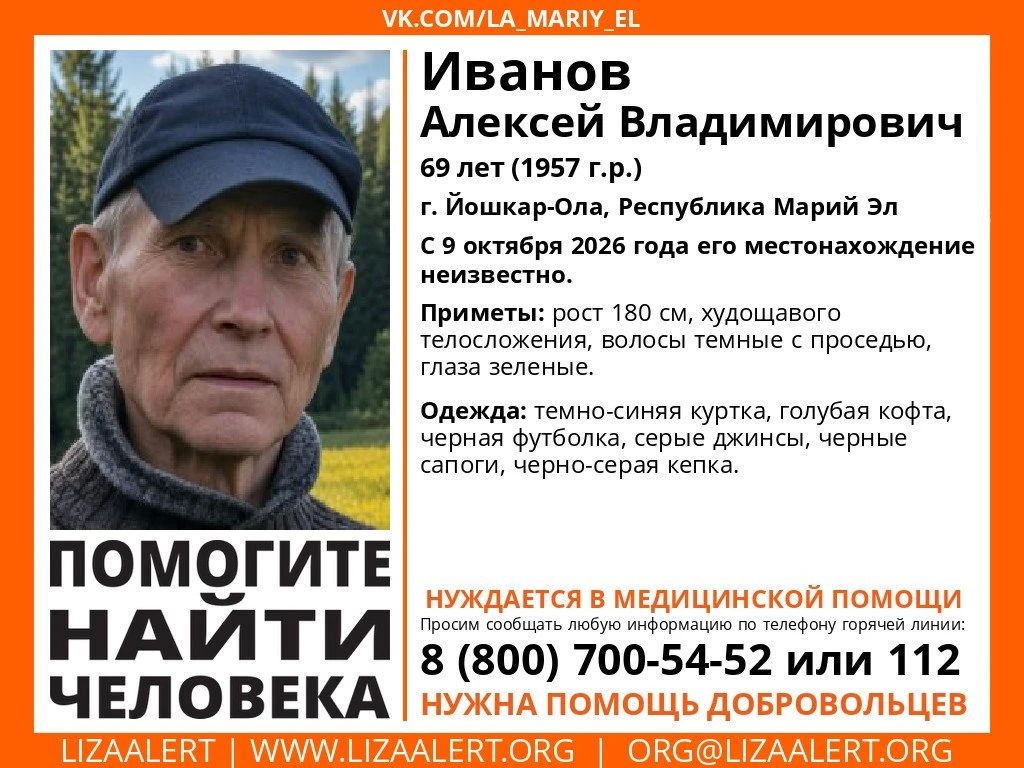 Йошкаролинцев просят помочь найти 69-летнего Алексея Иванова